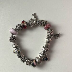 Pandora bracelet sterling silver with 22 charms